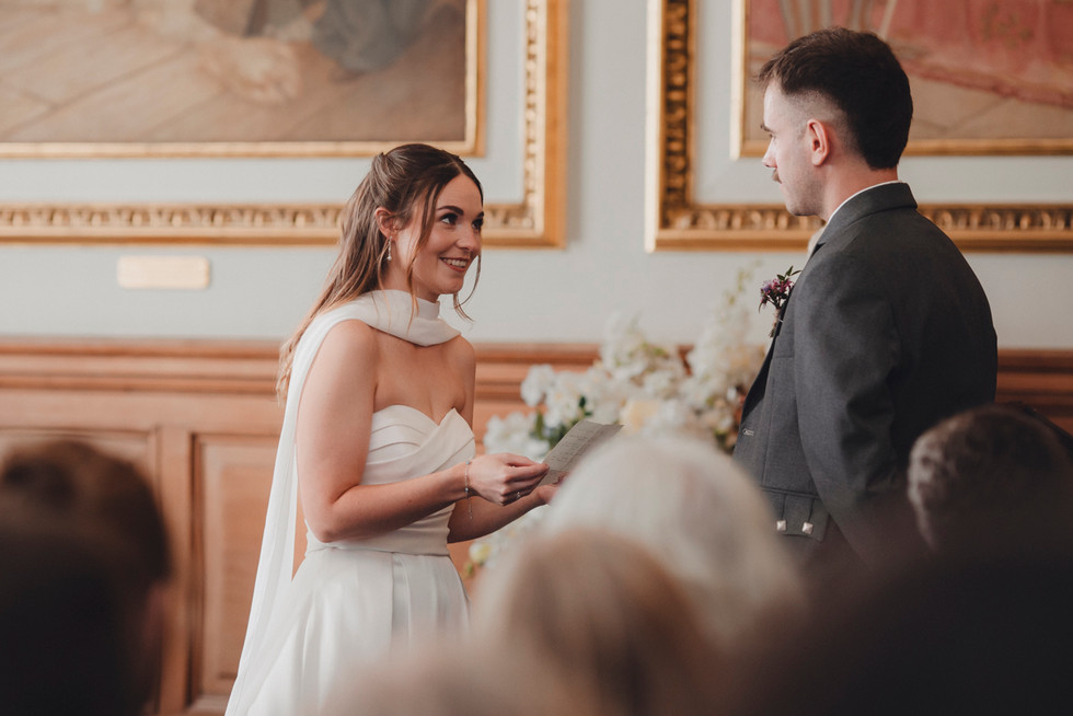 Editorial wedding photography in European Room at Edinburgh City Chambers.