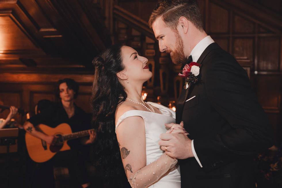 Fine art portraits of couple enjoying first dance in Scottish castle