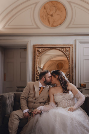 Elegant indoor couple portraits at Balbirnie House Hotel Scotland editorial wedding photography