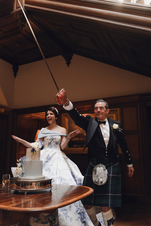 Elegant table setup with poetry quotes and wildflowers, Scottish castle wedding reception styling inspiration. dundas castle, cake cutting, bride and groom. romantic wedding