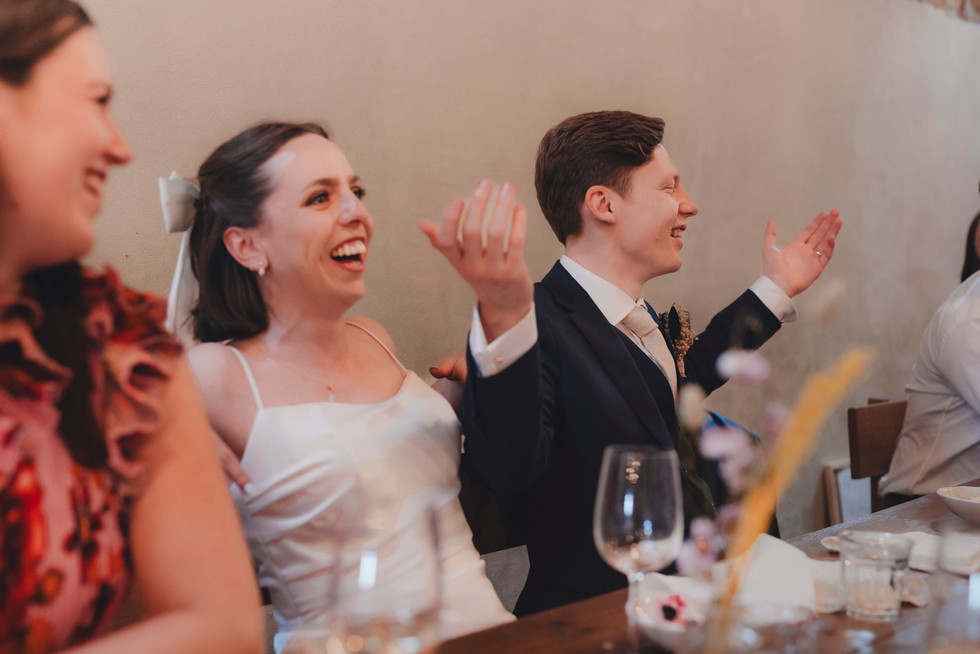 Relaxed wedding reception fun at The Free Company photographed by an Edinburgh wedding photographer.