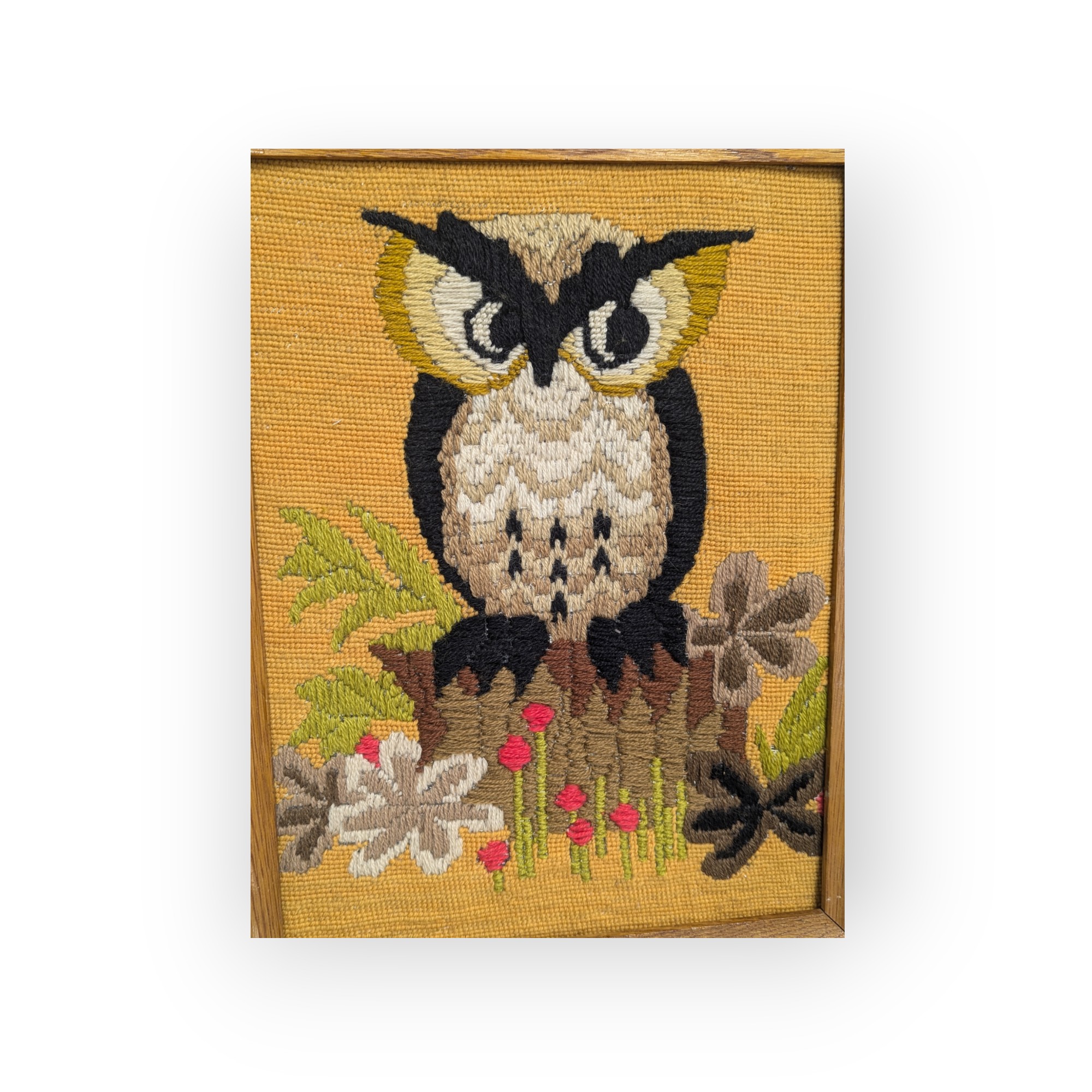 1970's Owl Crewel Framed Picture – Image 4