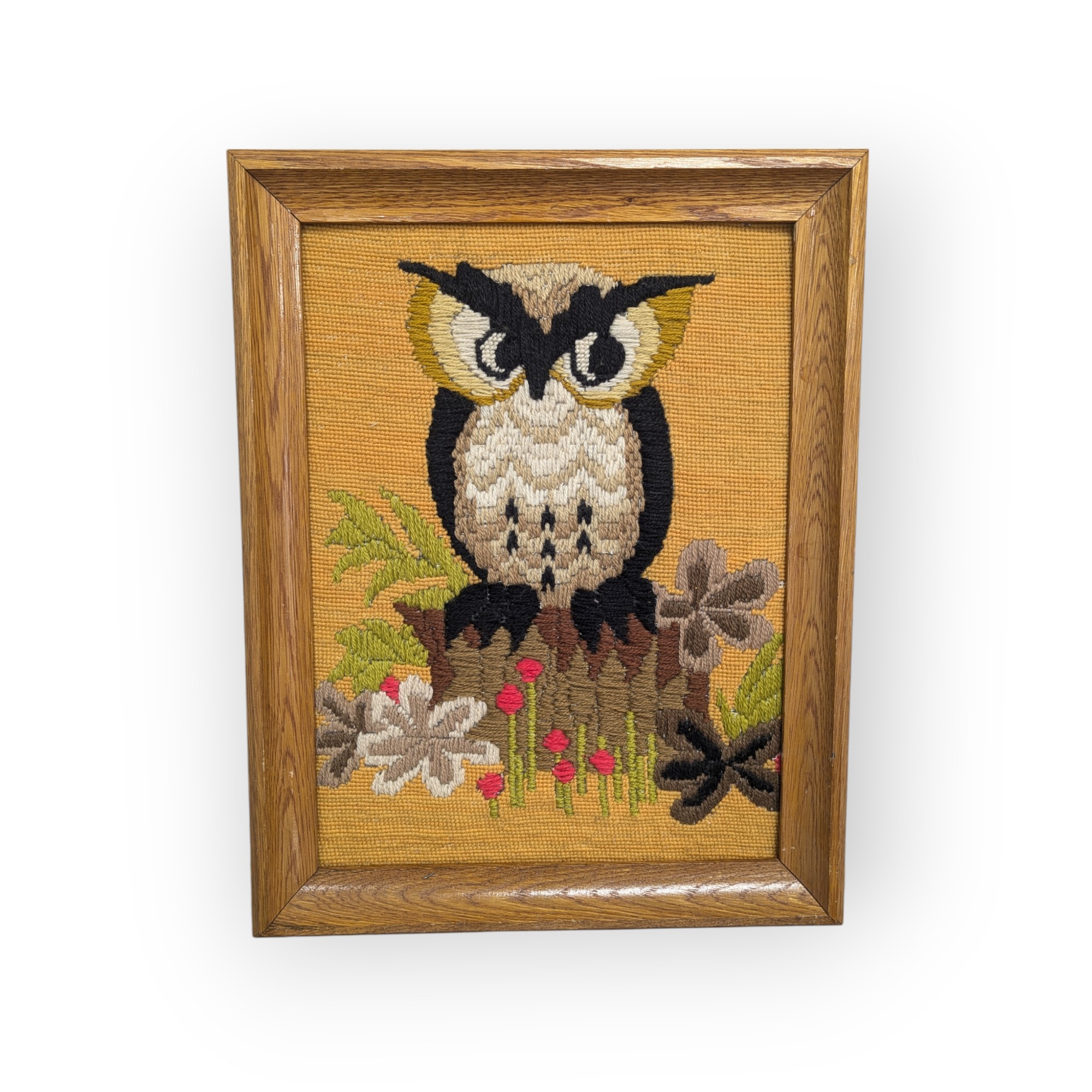 1970's Owl Crewel Framed Picture – Default Title
