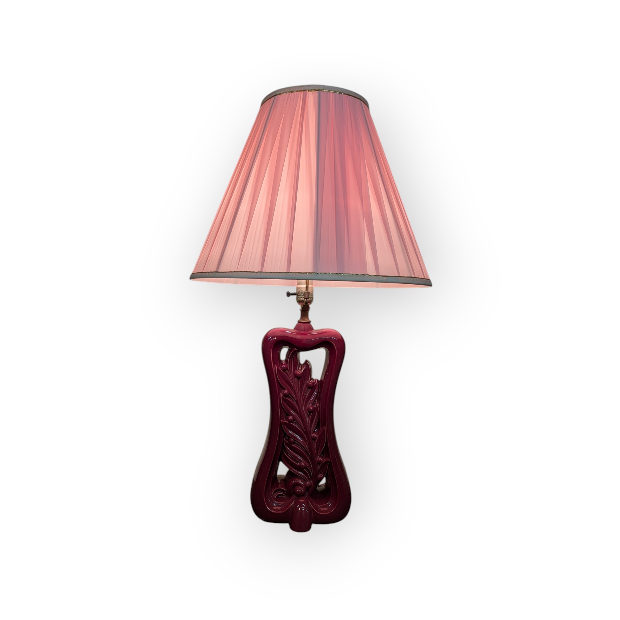 Pair of Burgundy Ceramic Berry Leaf Lamps – Image 4