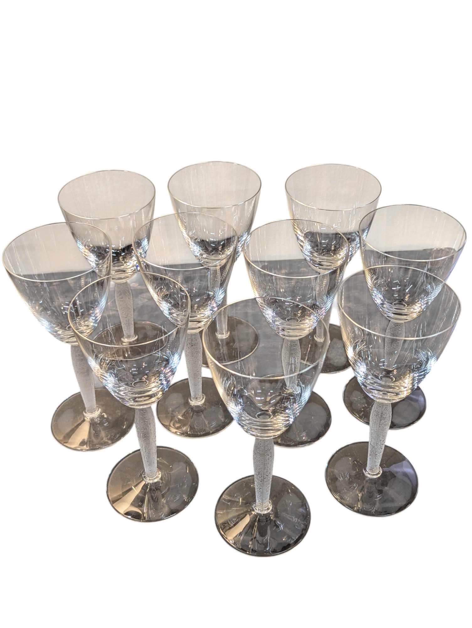Set of 10 Lalique French Crystal Wine Glasses - Louvre
