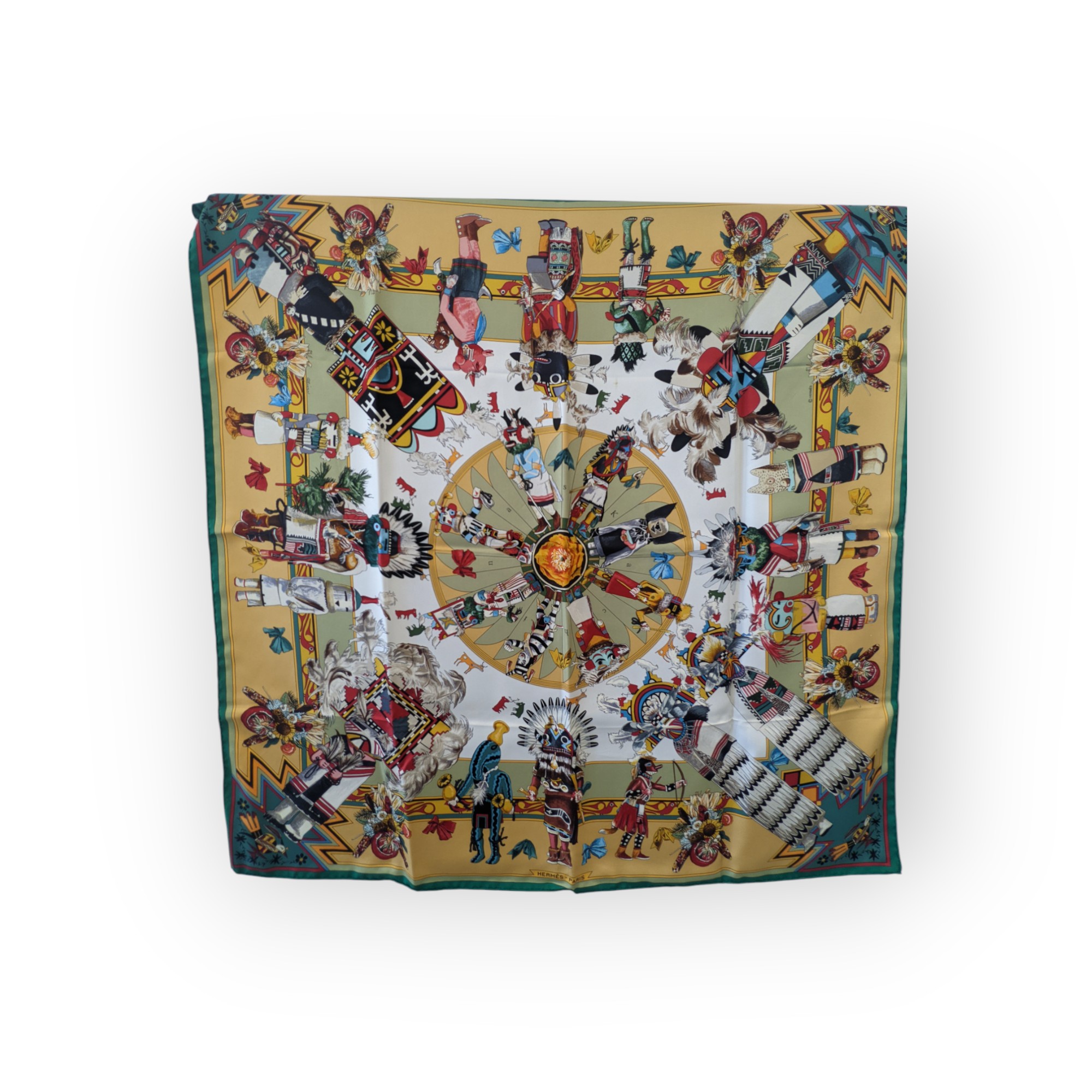 Hermès Mustard Silk Kachinas Scarf, Kermit Oliver in Box – Default Title