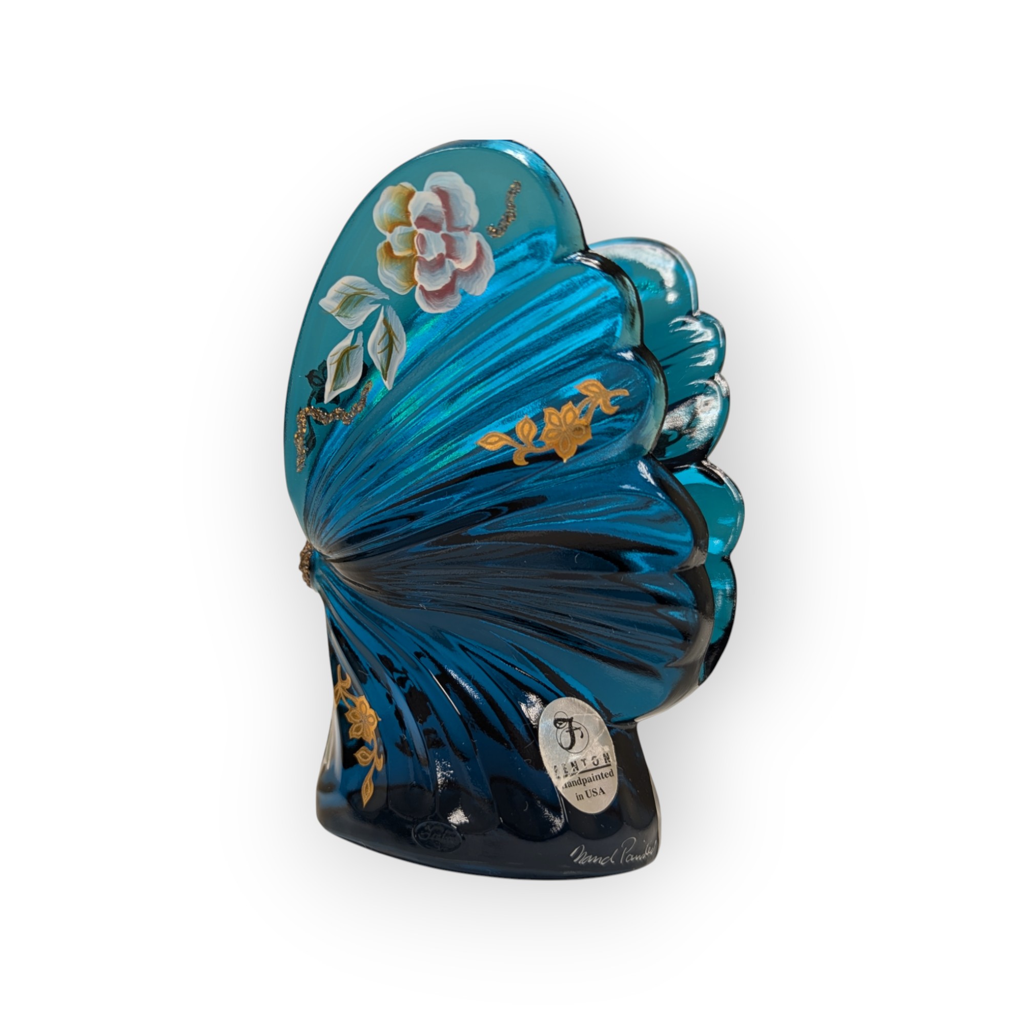 Fenton Glass Blue Butterfly Hand Painted Figurine