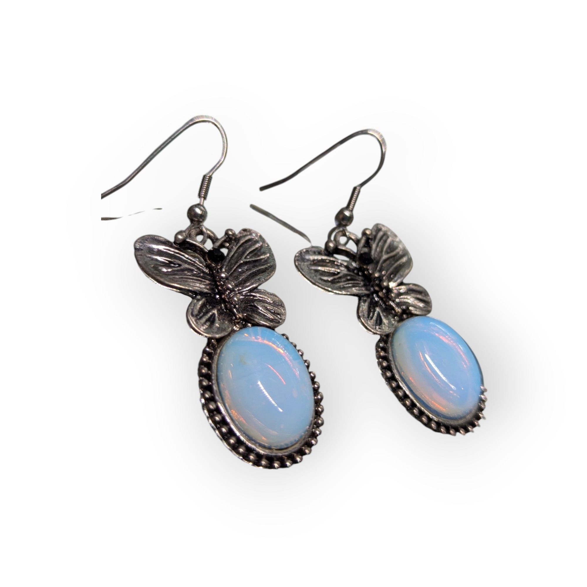 Moonstone Blue Glass Small Vintage Style Earrings – Image 3