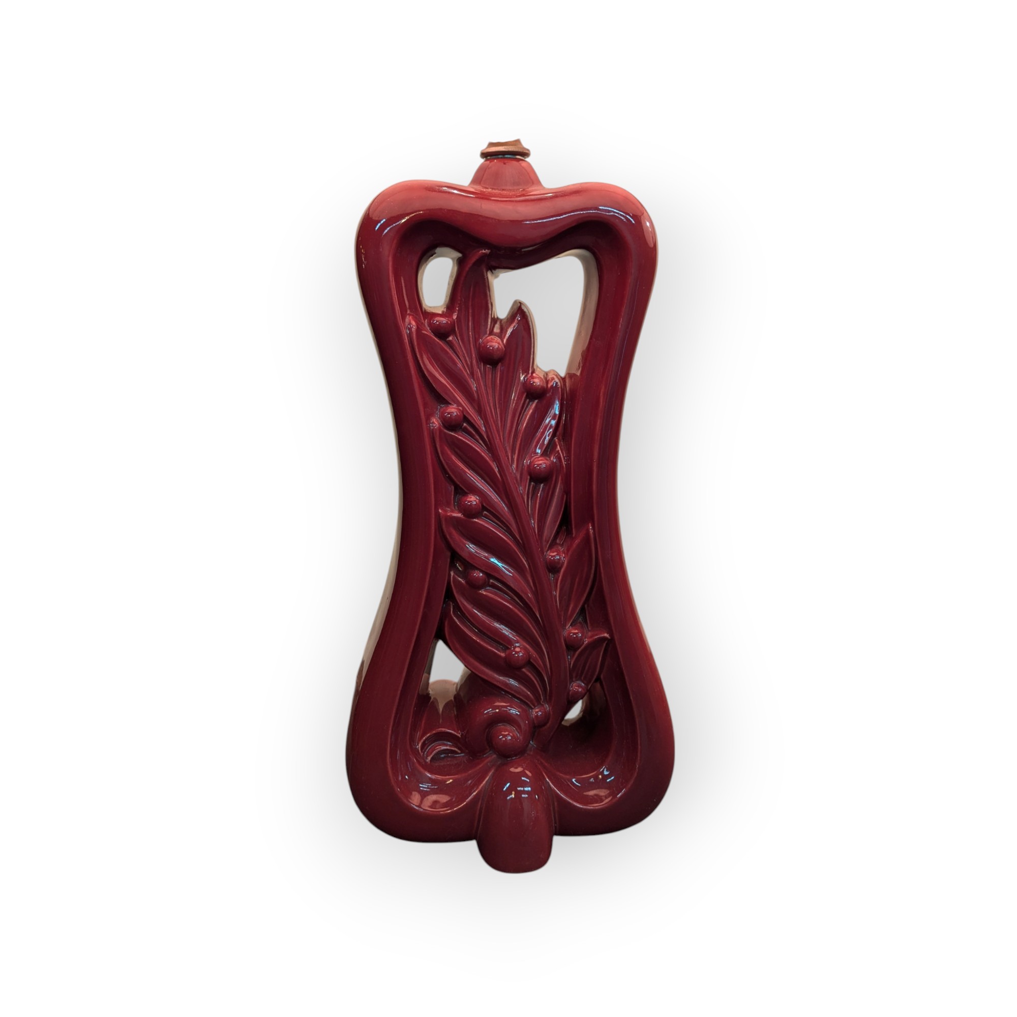 Pair of Burgundy Ceramic Berry Leaf Lamps – Image 8