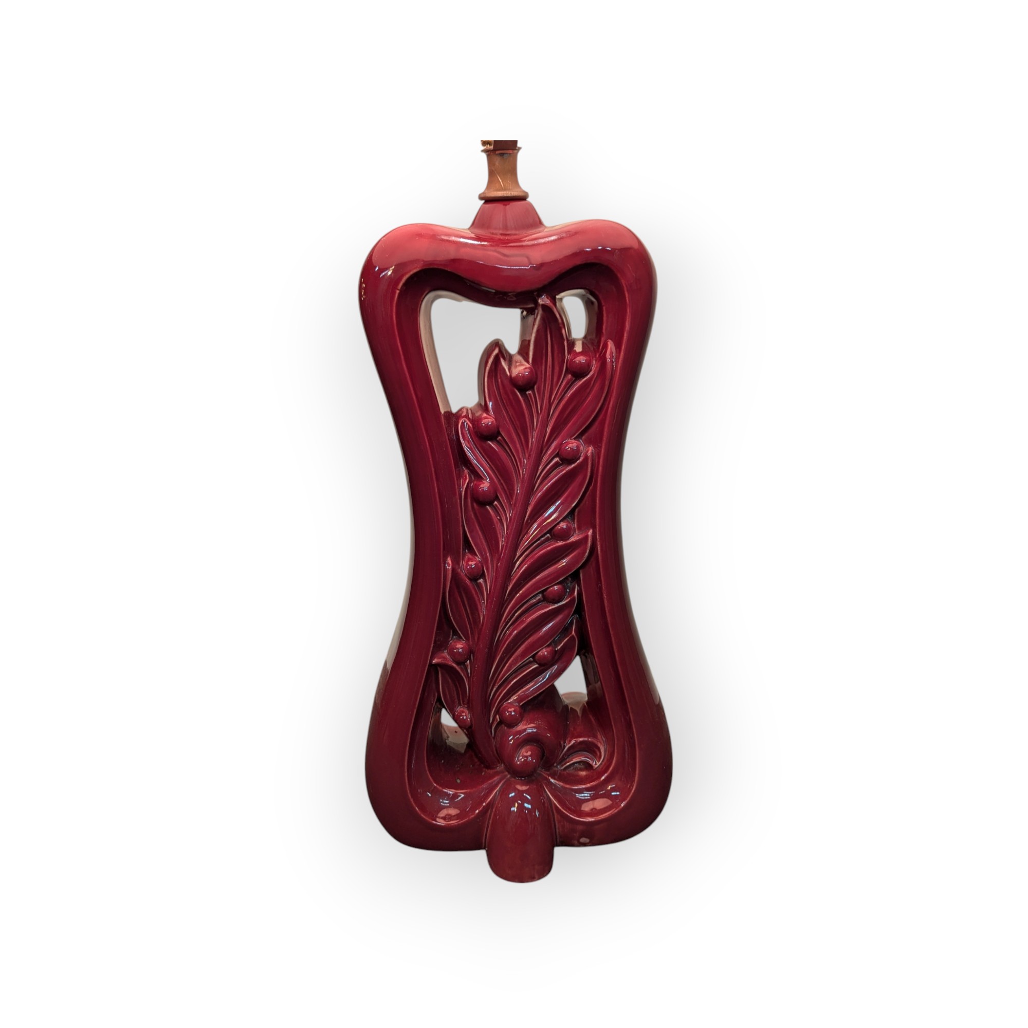 Pair of Burgundy Ceramic Berry Leaf Lamps – Image 7