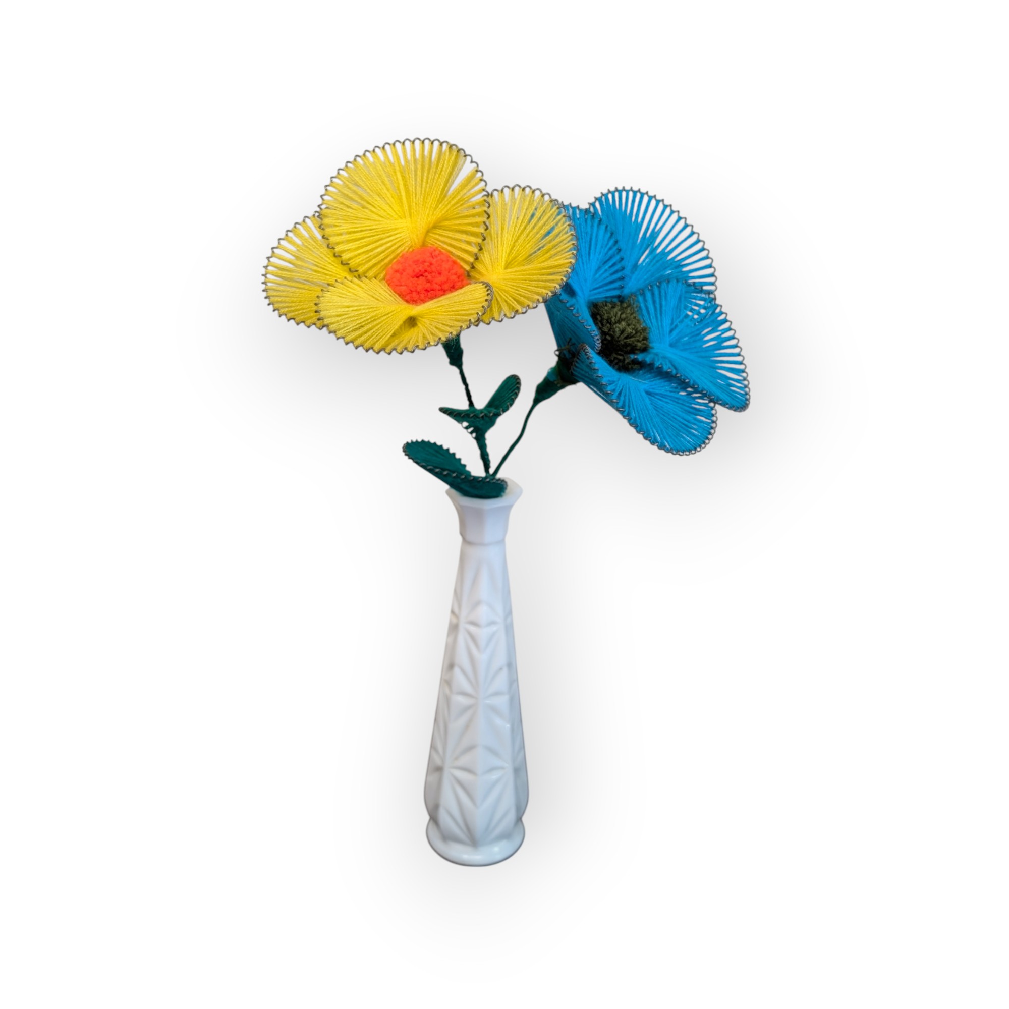 Milk glass Bud Vase & 2 Vintage wire Craft Flowers – Default Title