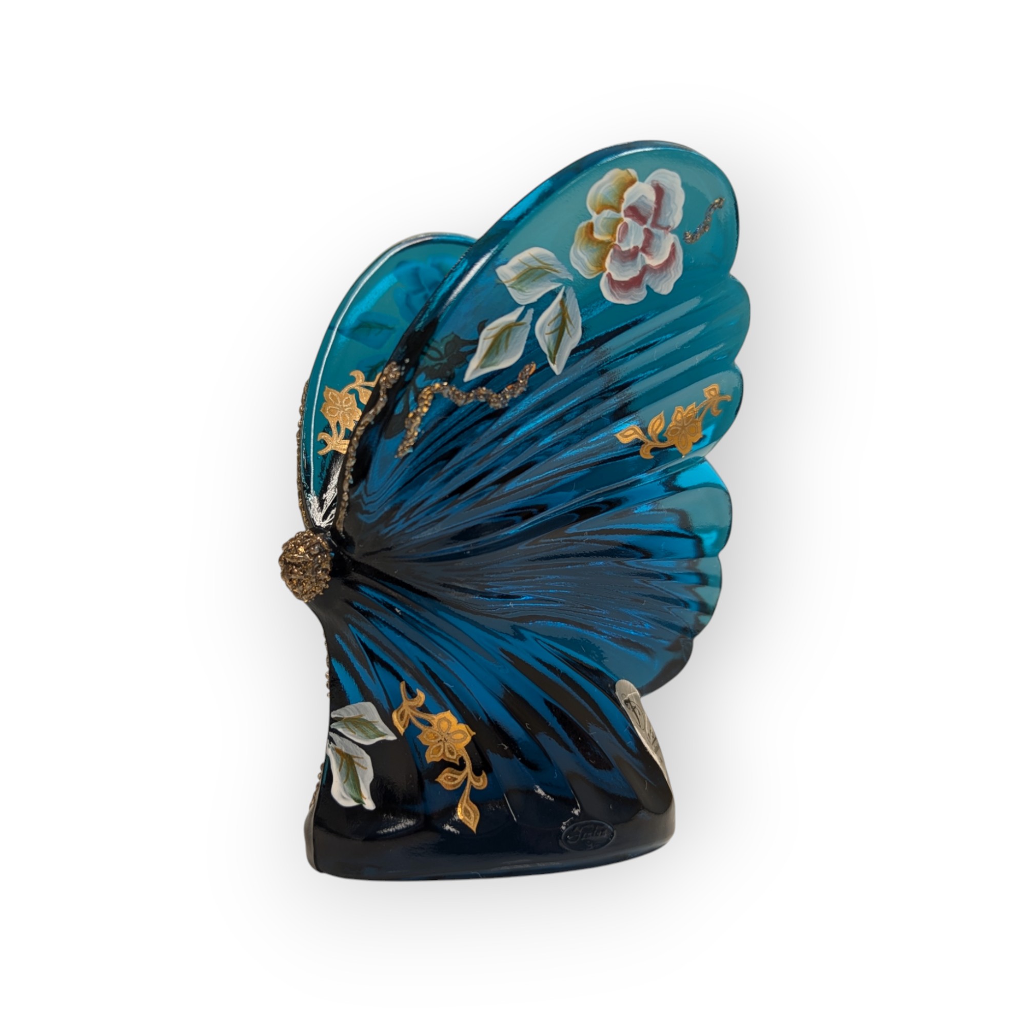 Fenton Glass Blue Butterfly Hand Painted Figurine – Image 5