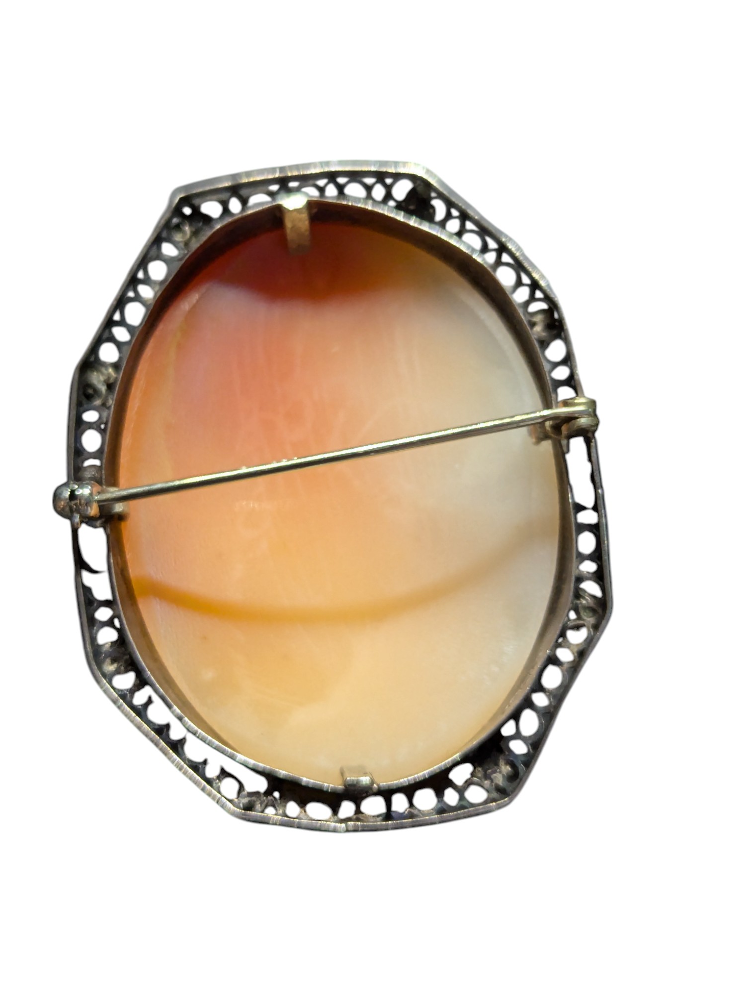 Victorian Filigree Hand Carved Cameo Brooch – Image 3