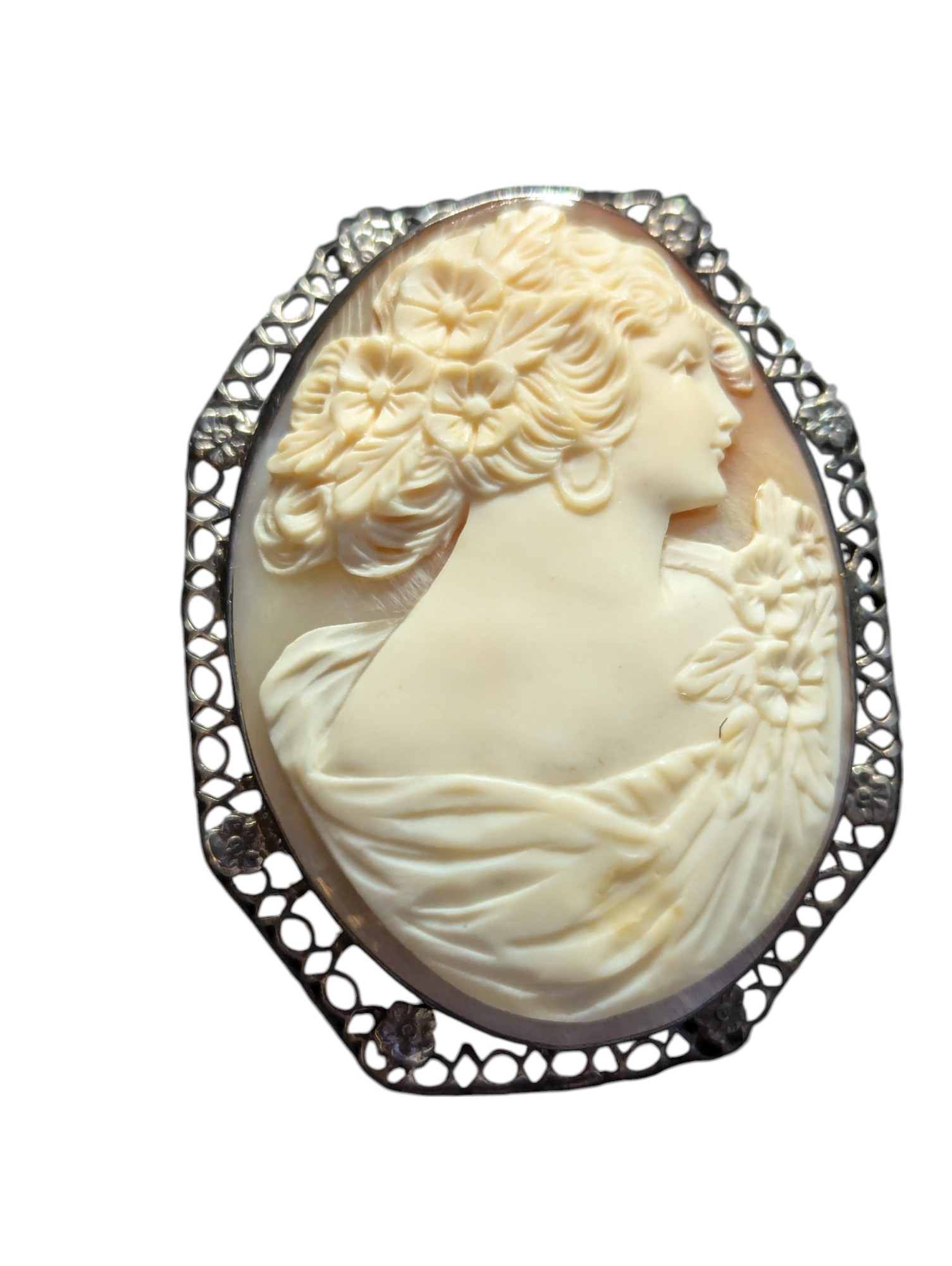 Victorian Filigree Hand Carved Cameo Brooch – Image 5