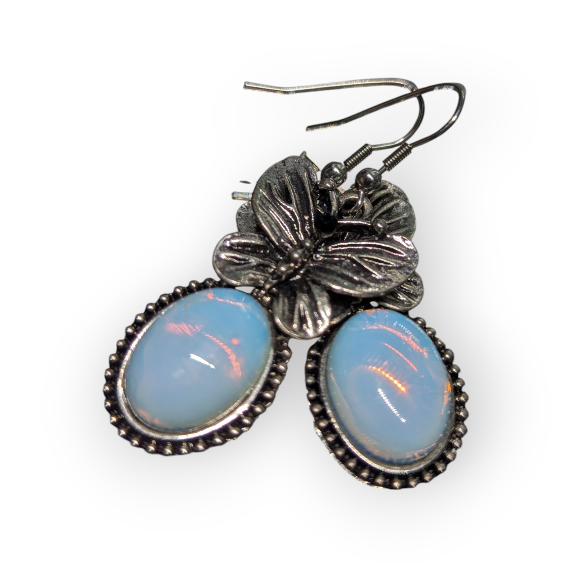 Moonstone Blue Glass Small Vintage Style Earrings – Image 4