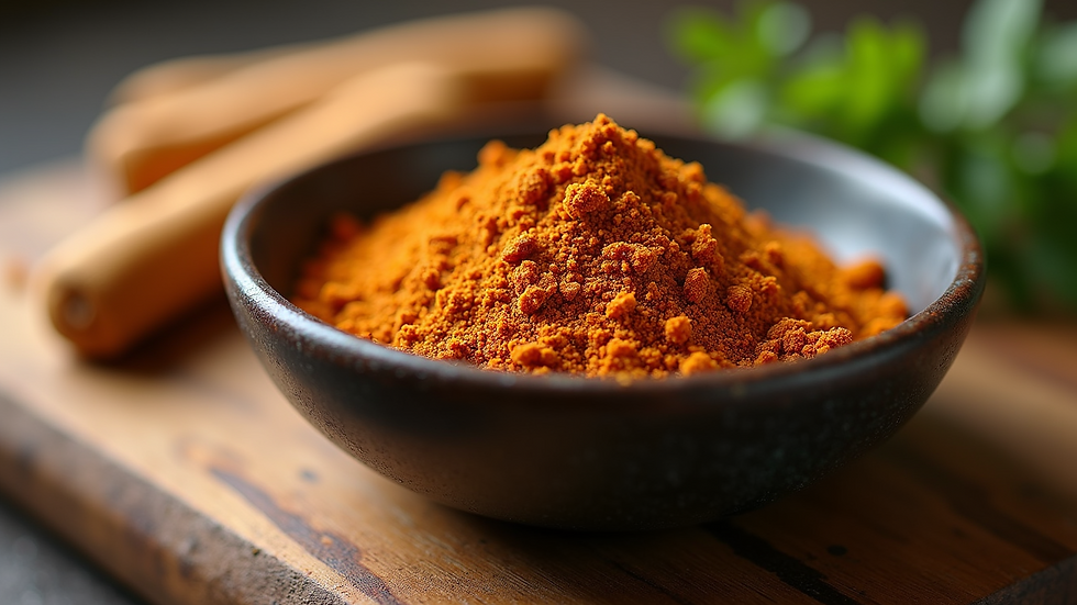 Eye-level view of Dukkah spice blend in a small bowl