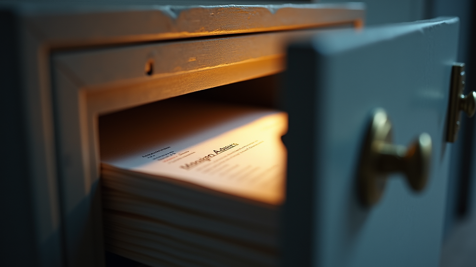 Vue rapprochée d’un coffre-fort ouvert avec des documents importants à l’intérieur