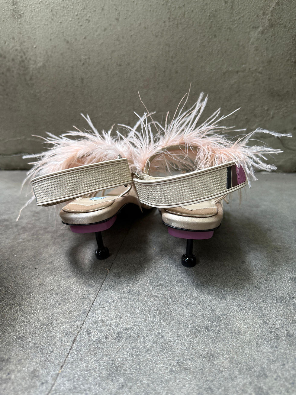 Thumbnail: Prada feather Trim Slingback Sandals