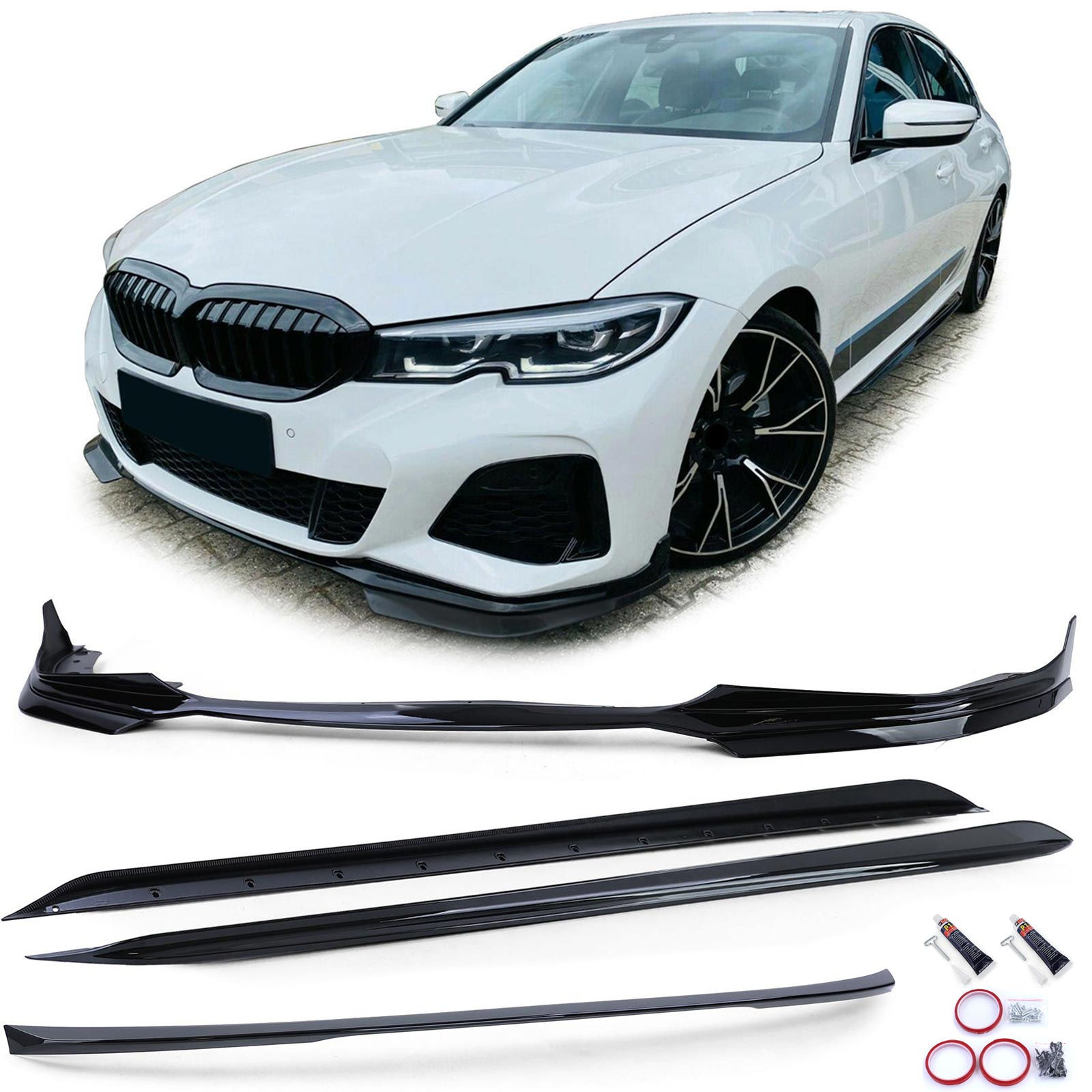 Bodykit front rear spoiler black gloss BMW G20 sedan from 18