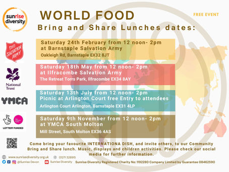 World Foods Bring and Share Lunch Ilfracombe Bring and Share Dates