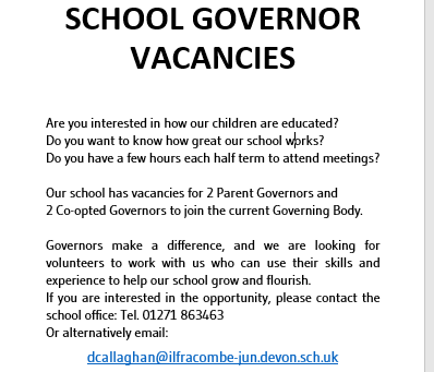 Governor Vacancies Ilfracombe Junior School