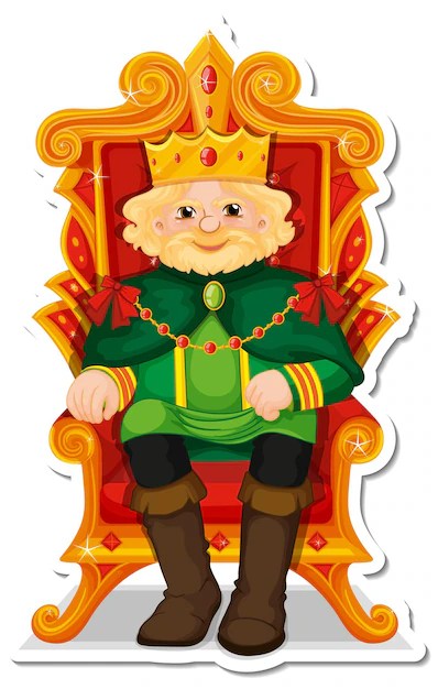 Free vector king sitting on throne cartoon character sticker