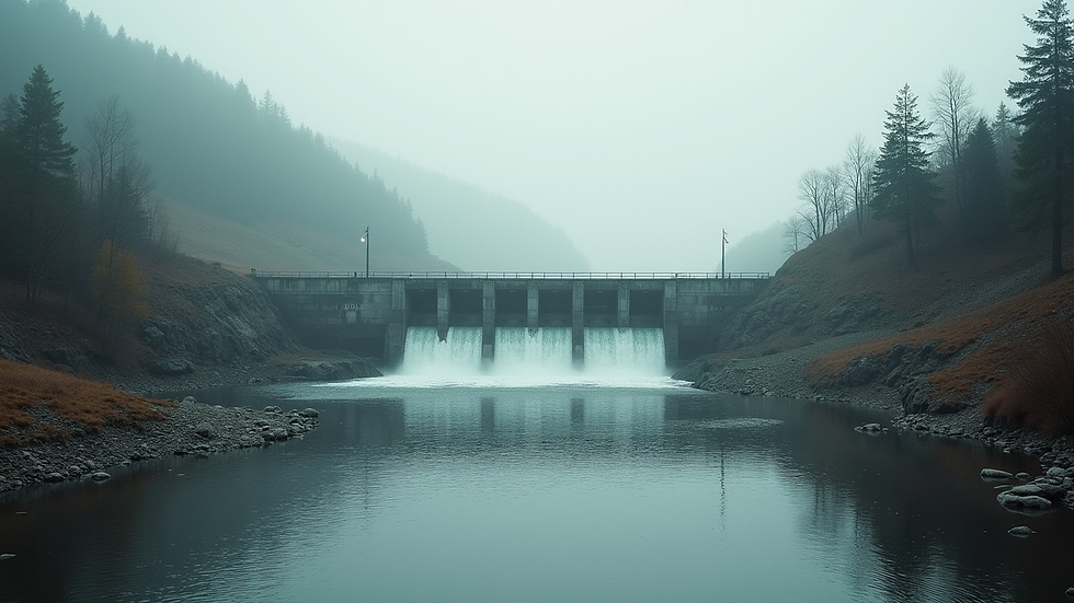 High angle view of a dam holding back water