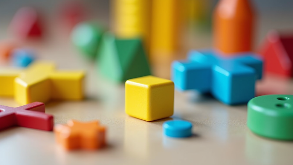 Close-up view of colorful math manipulatives arranged on a table