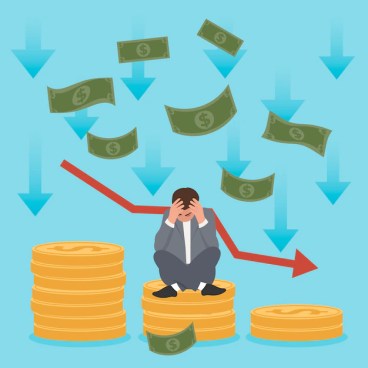 Free vector bankruptcy concept with money and man