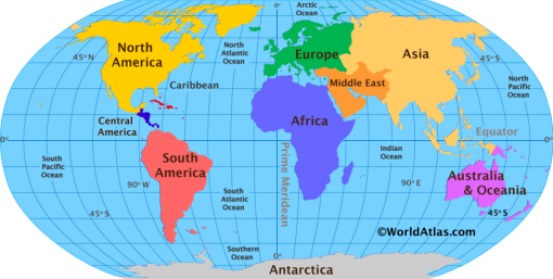 Maps of Continents of the World