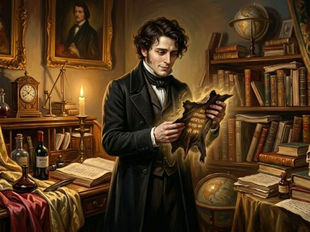 Raphaël tenant la peau de chagrin