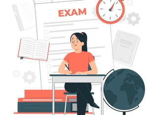 Dessin d'une jeune fille composant un essai au bac de français série technologique