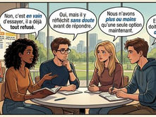 Dessin d'étudiant qui discute tout en utilisant des locutions adverbiales