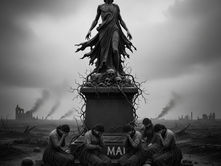 Statue sombre sur un piédestal symbolisant le Mal évoque dans le poème de Rimbaud