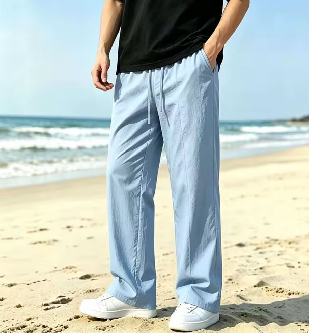 Straight -Leg Linen Pants Riviera with Elastic Waist and Drawstring – Breathable