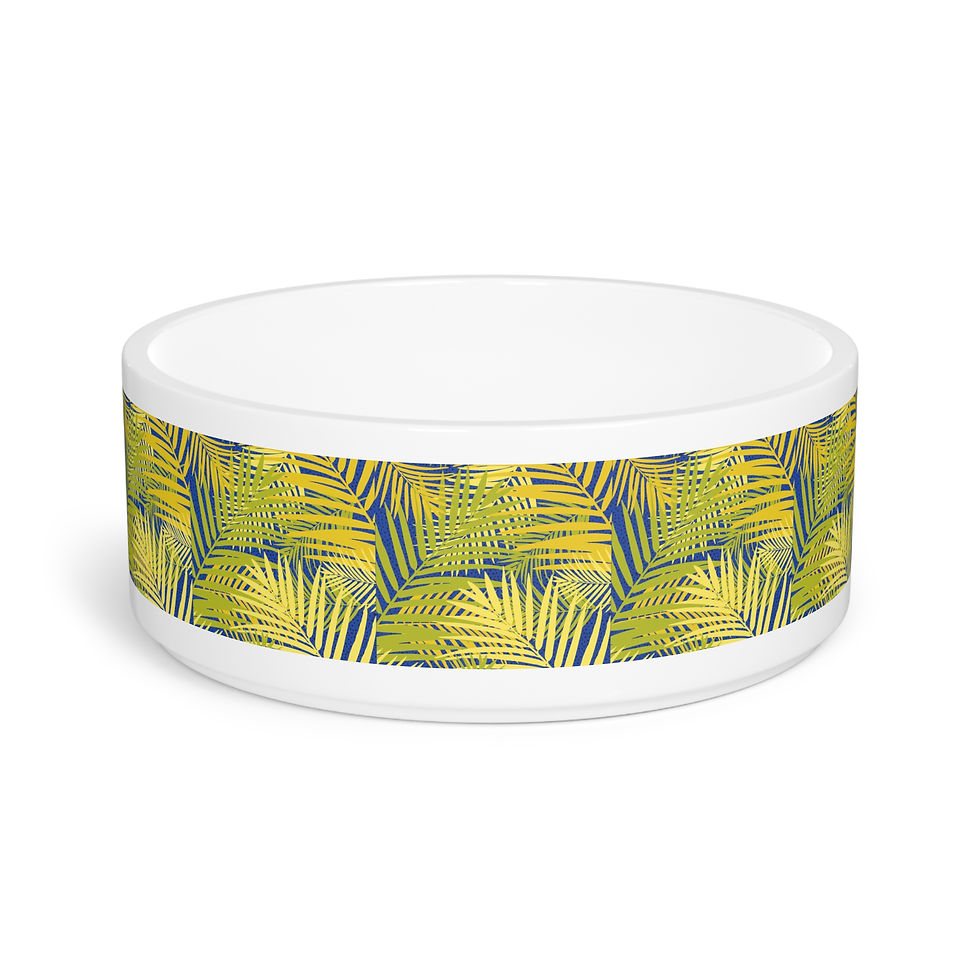 Pet Bowl, Tropical Leaves, Green/Blue