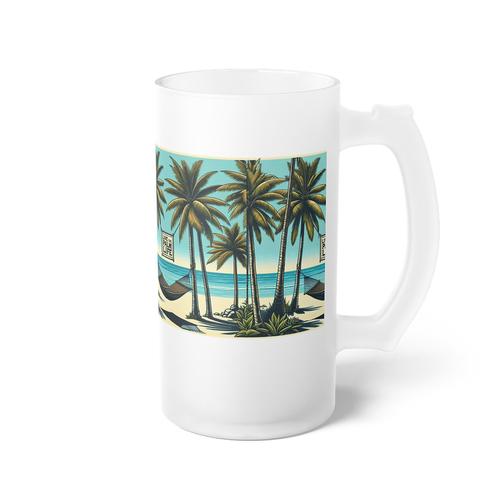 Miniaturbild: Frosted Glass Beer Mug, Live the Palm Life, Teal