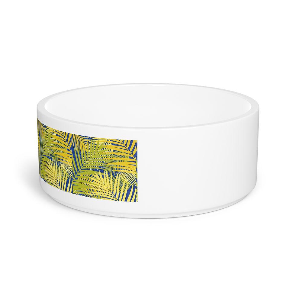 섬네일: Pet Bowl, Tropical Leaves, Green/Blue