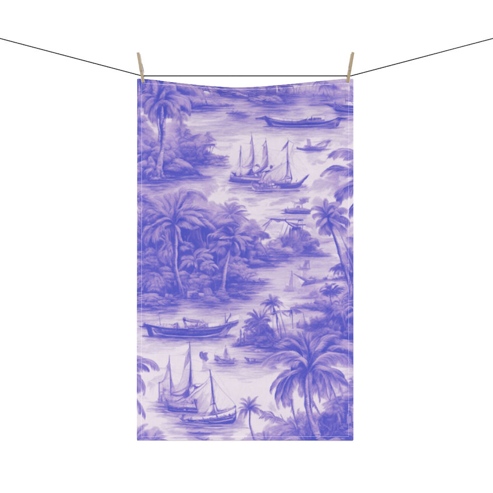 Miniature : Tea Towels (cotton, poly), Tropical Toile #1, Purple