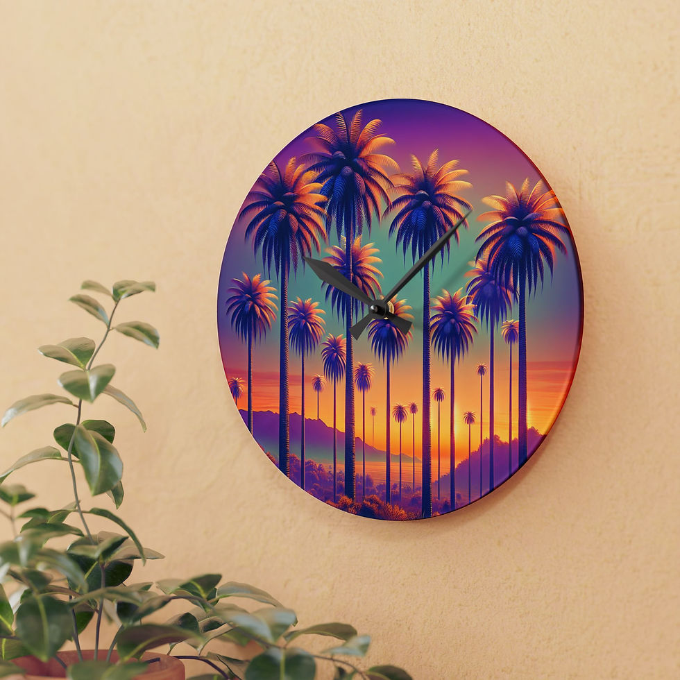 थंबनेल: Acrylic Wall Clock, Sunset Palms, 4 Variants