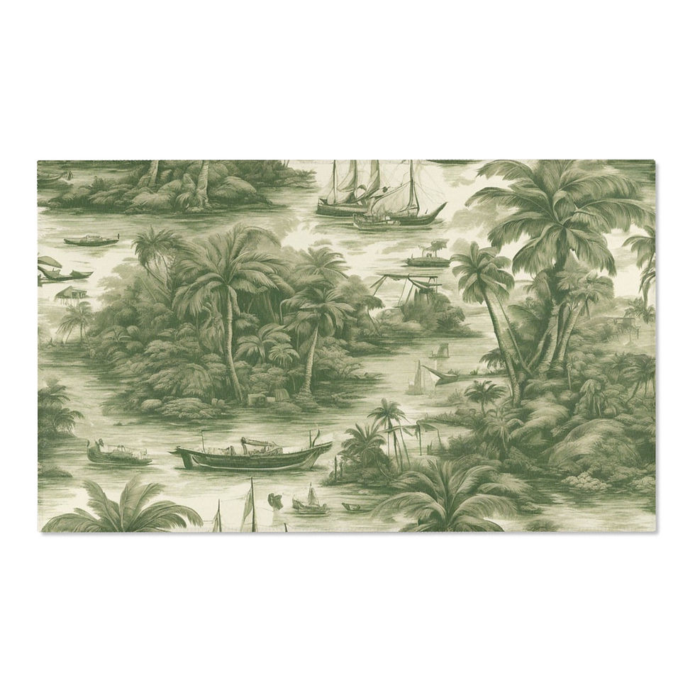 サムネイル： Area Rugs, Tropical Toile #1, Green, Various Sizes