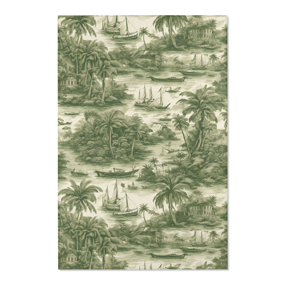 サムネイル： Area Rugs, Tropical Toile #1, Green, Various Sizes
