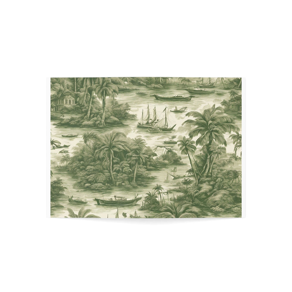 섬네일: Toile Tropical #1 Greeting Cards (1, 10, 30, and 50pcs), Green
