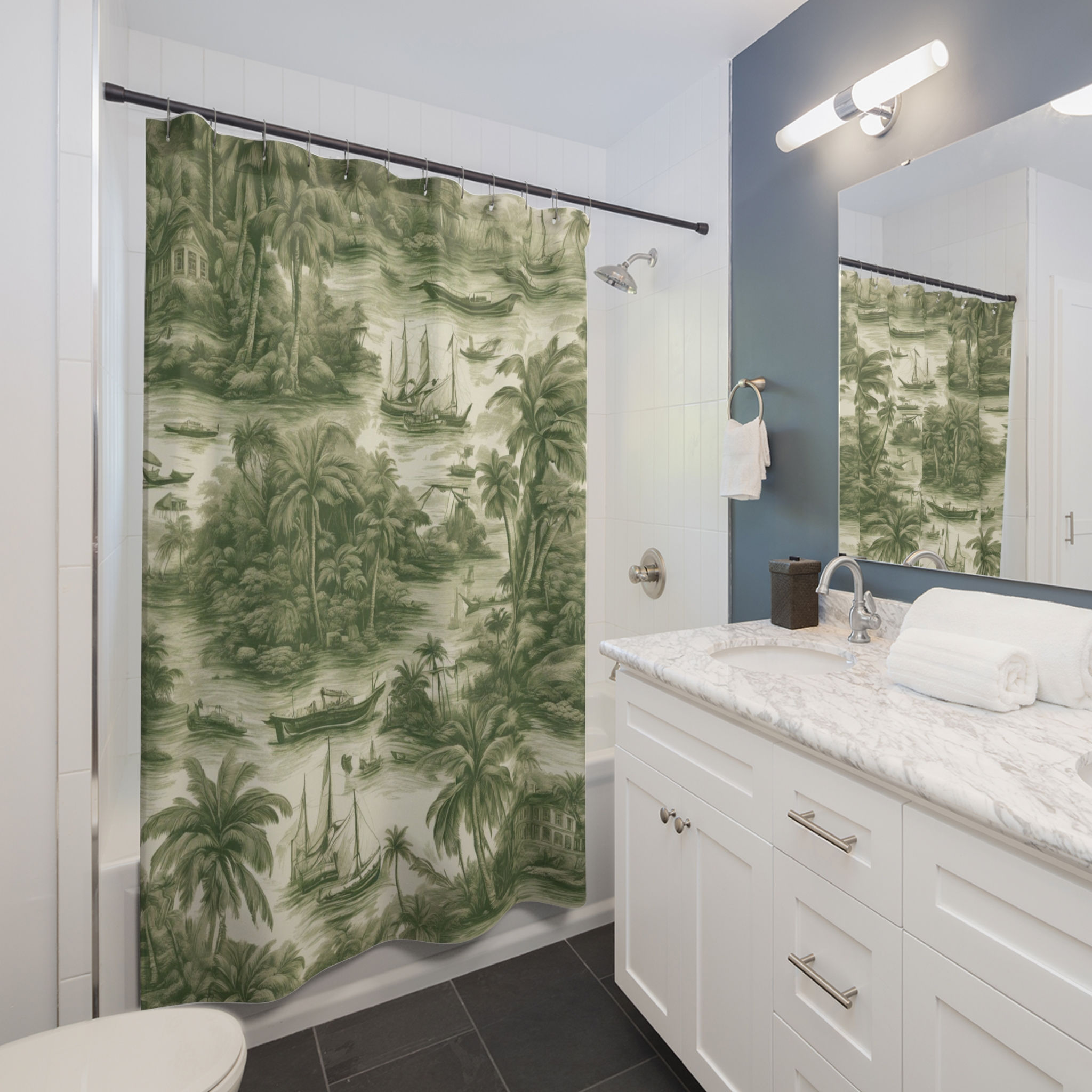 Shower Curtains, Tropical Toile #1, Green