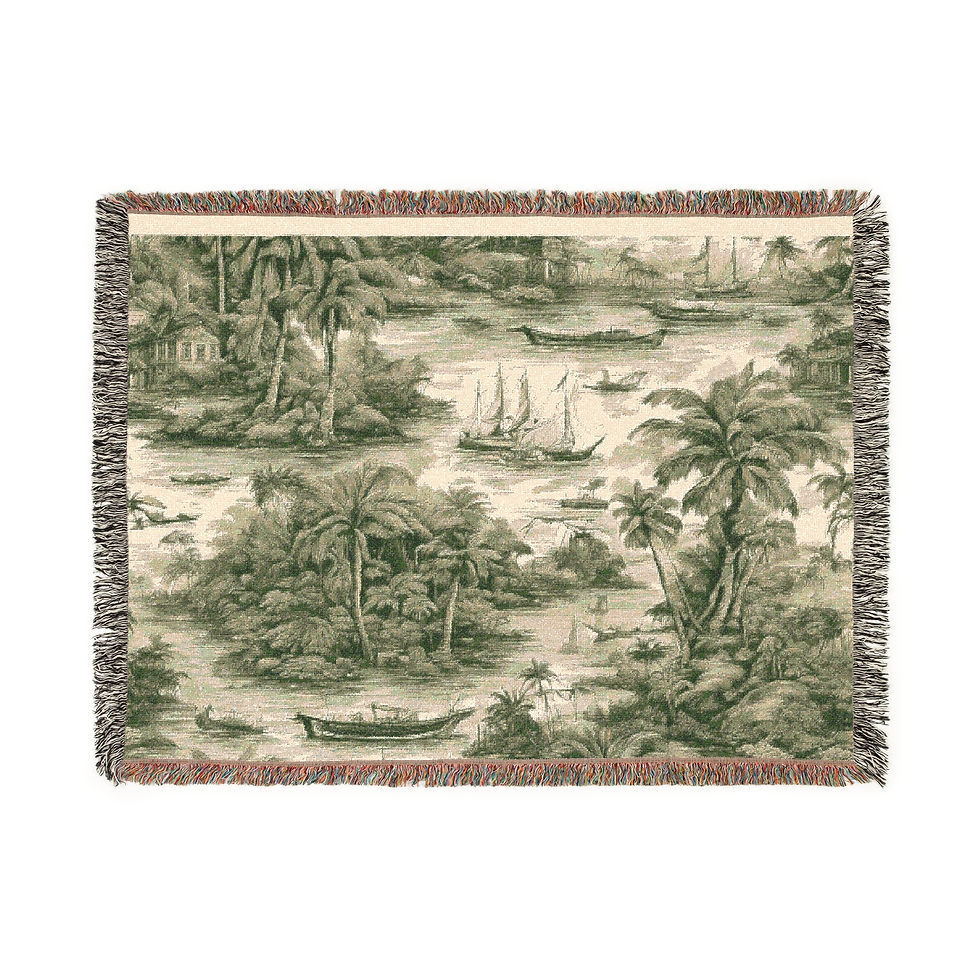 섬네일: Woven Blanket, Tropical Toile #1, Green, 3 Sizes