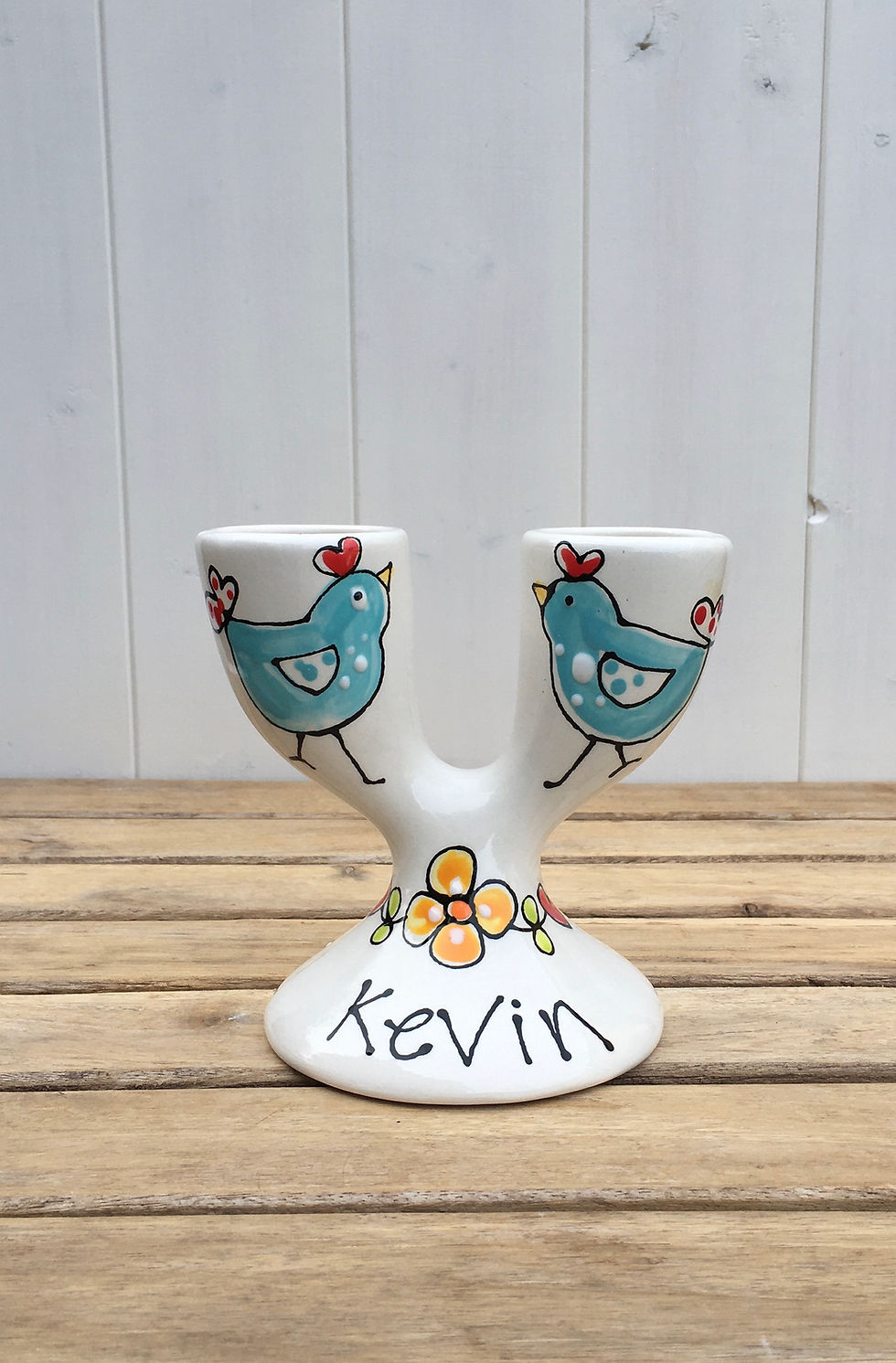Double Egg Cup with Blue Chicks