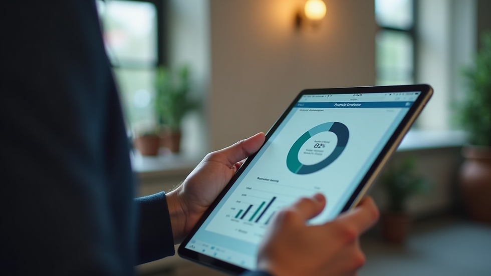 Close-up of a person using a tablet with financial management software