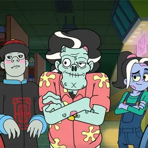 A group of quirky underground characters confront Zack and Sam inside the dimly lit underground mart in a tense but comedic moment from Kisah Bawah Tanah.