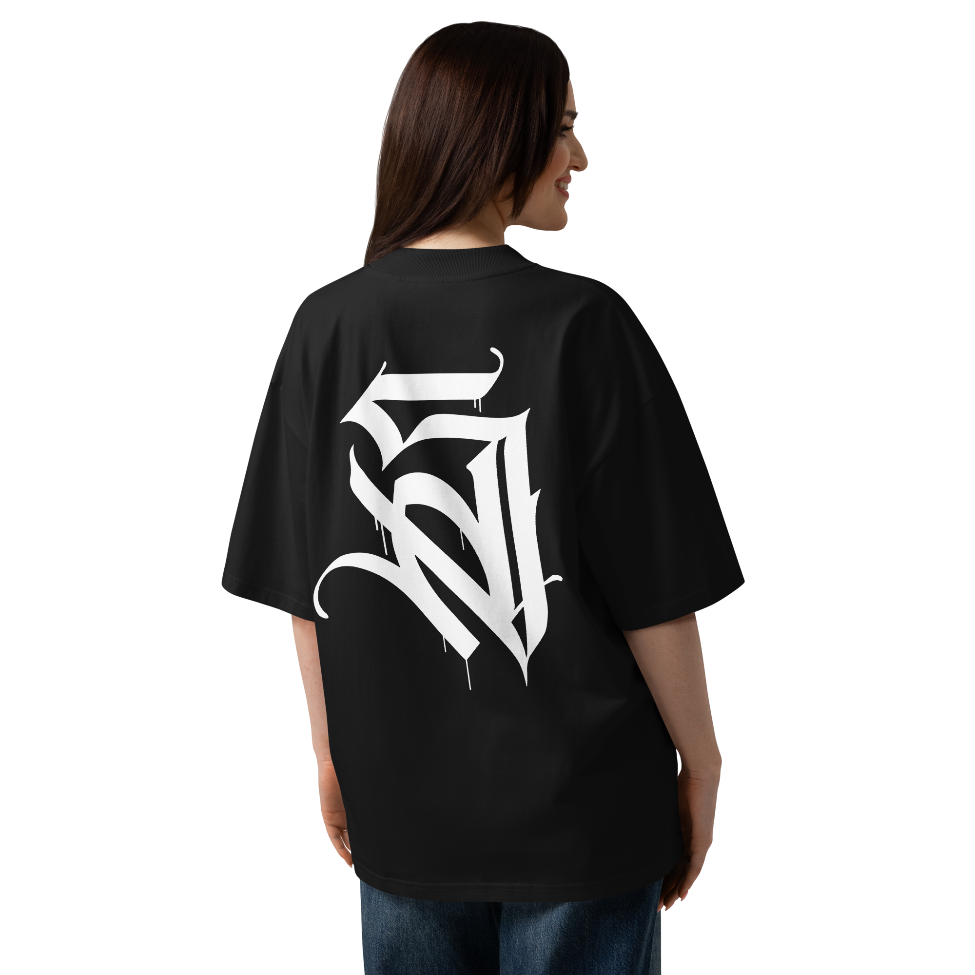 Organic oversized high neck t-shirt -Black