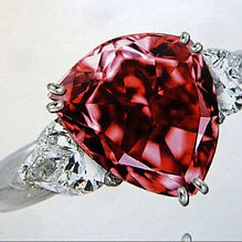 three stone setting red diamond ring